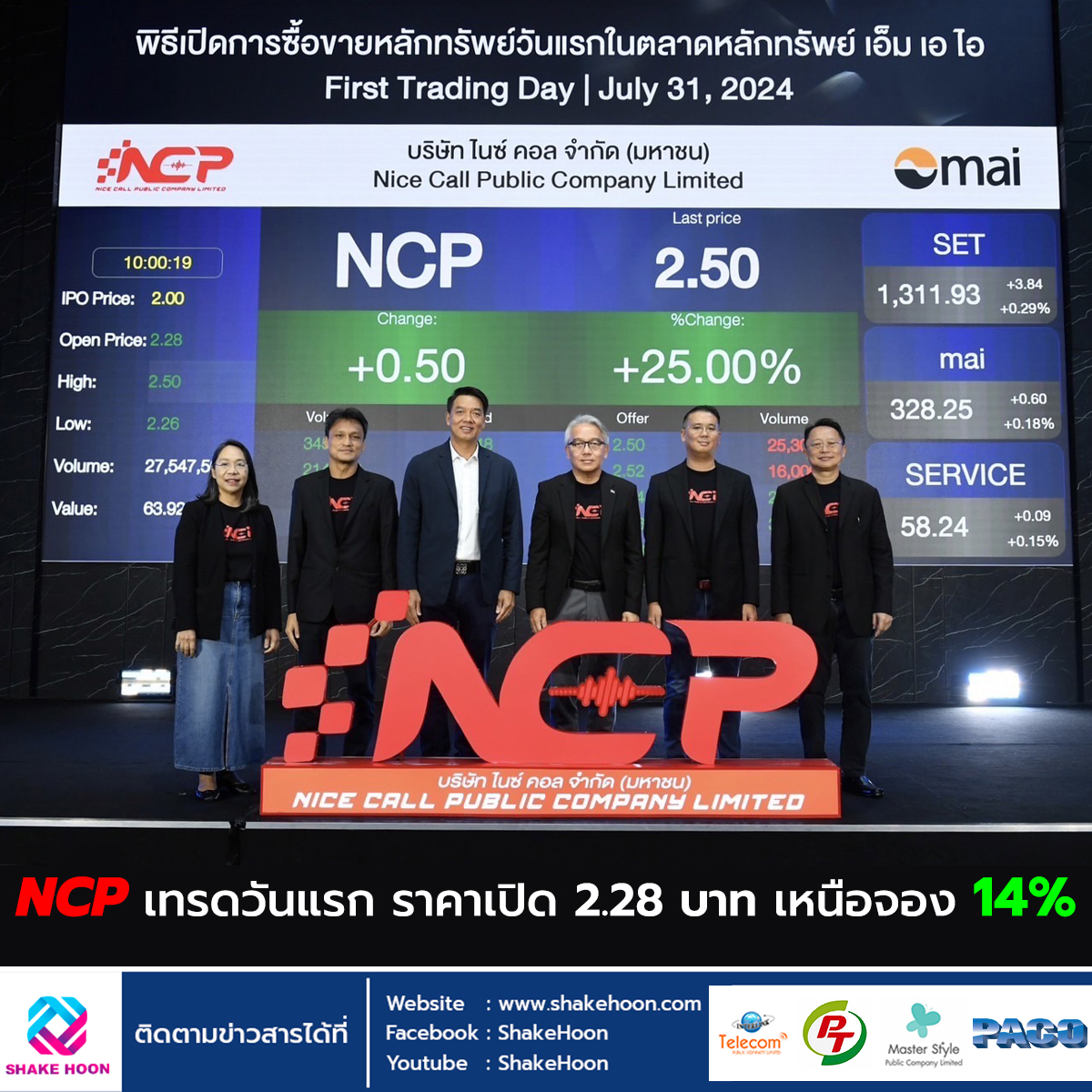 NCP เทรดวันแรก ราคาเปิด 2.28 บาท เหนือจอง 14%