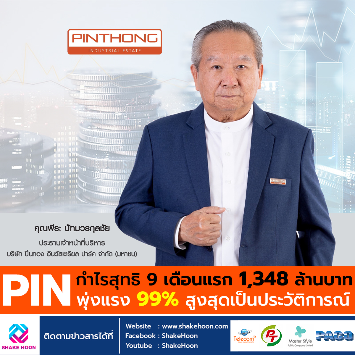 PIN กำไรสุทธิ 9 เดือนแรก 1,348 ล้านบาท พุ่งแรง 99% สูงสุดเป็นประวัติการณ์