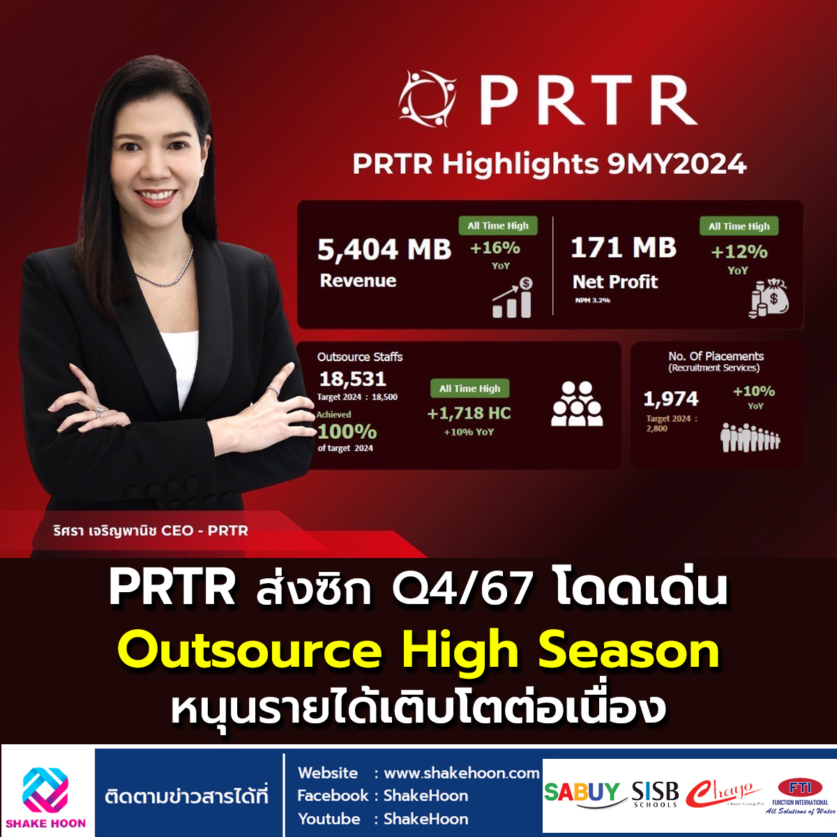 PRTR ส่งซิก Q4/67 โดดเด่น Outsource High Season หนุนรายได้เติบโตต่อเนื่อง