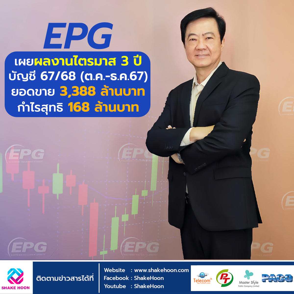 EPG เผยผลงานไตรมาส 3 ปี บัญชี 67/68 (ต.ค.-ธ.ค.67) ยอดขาย 3,388 ล้านบาท กำไรสุทธิ 168 ล้านบาท